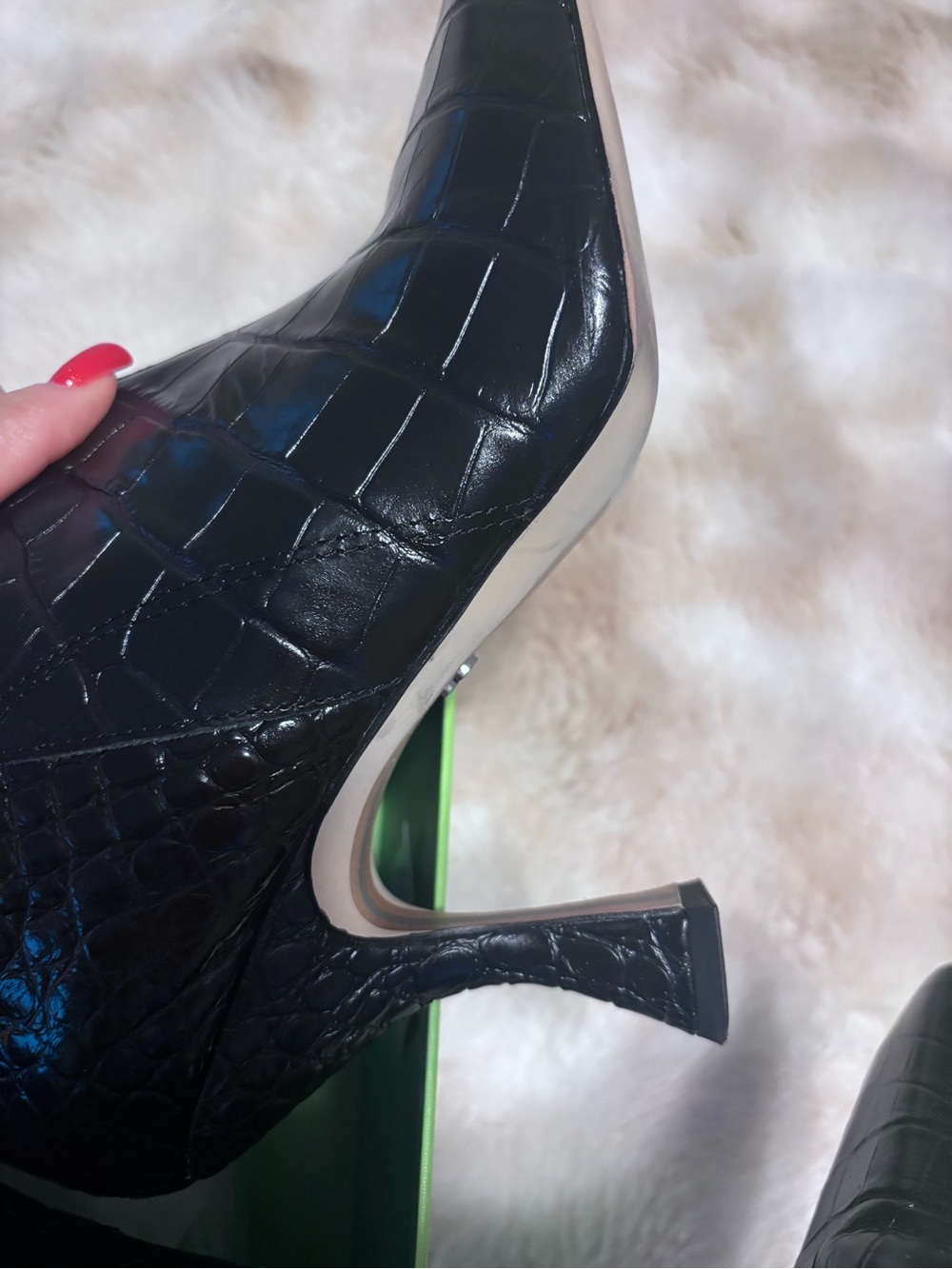 Sam Edelman Black Croc-Embossed Knee-High Heeled Boots - Picture 11 of 13
